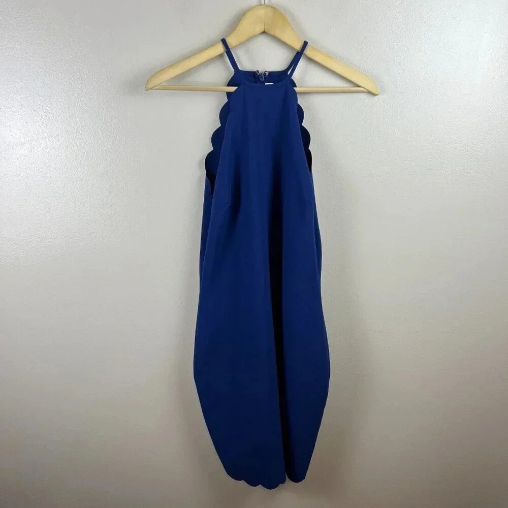 Likely Everly Scallop Dress Size 8 Blue Halter Neck Jewel Tone Special Occasion